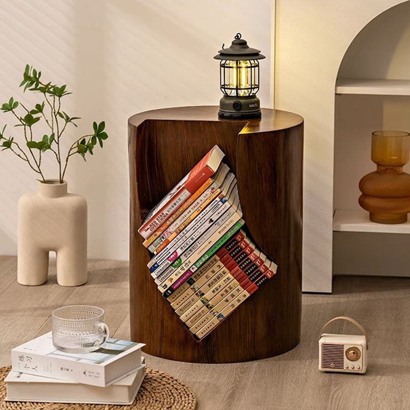 Traditional Vintage Round Resin Tree Stump End Table For Living Room
