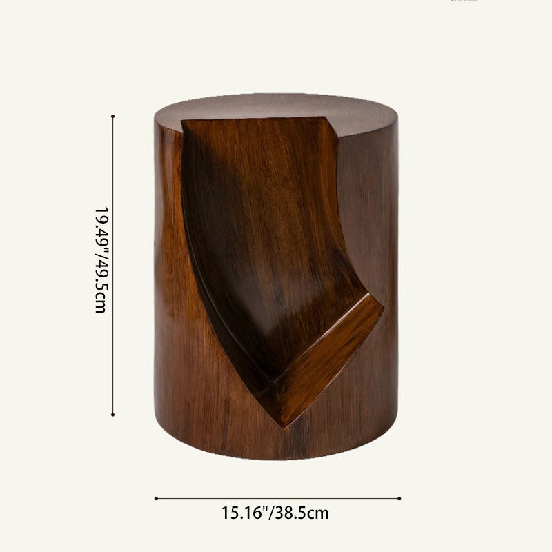 Traditional Vintage Round Resin Tree Stump End Table For Living Room