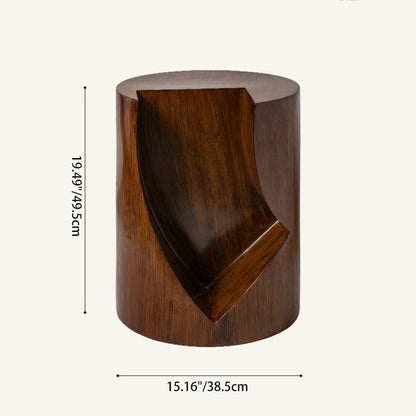 Traditional Vintage Round Resin Tree Stump End Table For Living Room