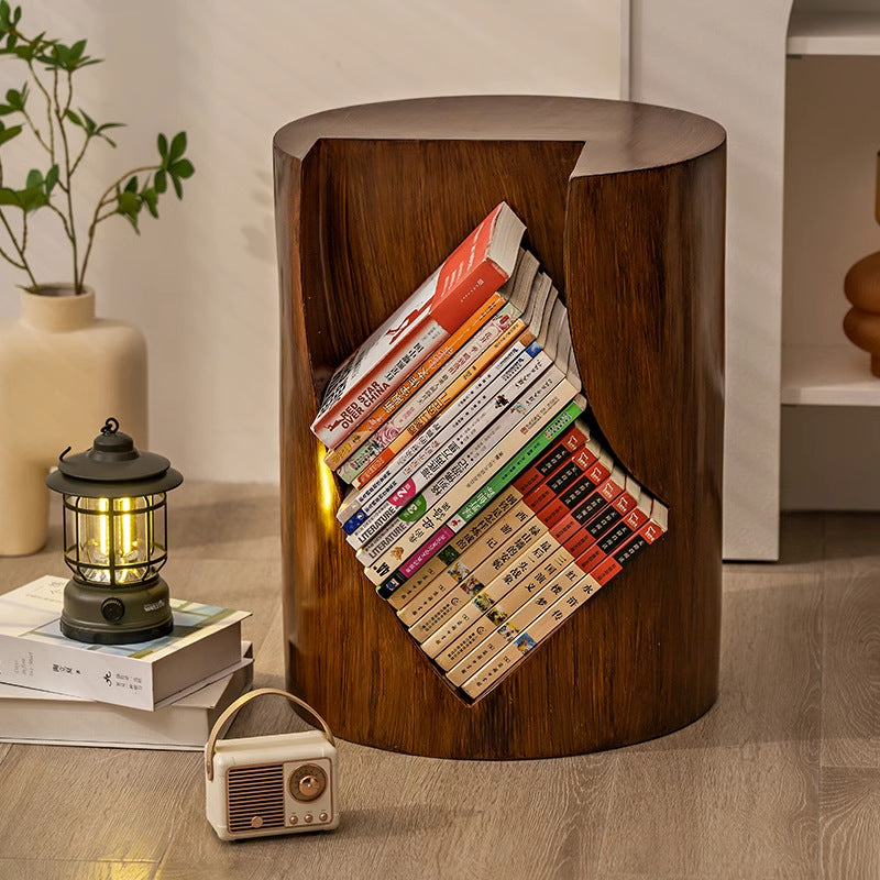 Traditional Vintage Round Resin Tree Stump End Table For Living Room