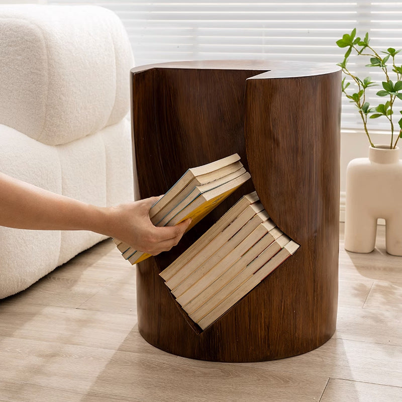 Traditional Vintage Round Resin Tree Stump End Table For Living Room