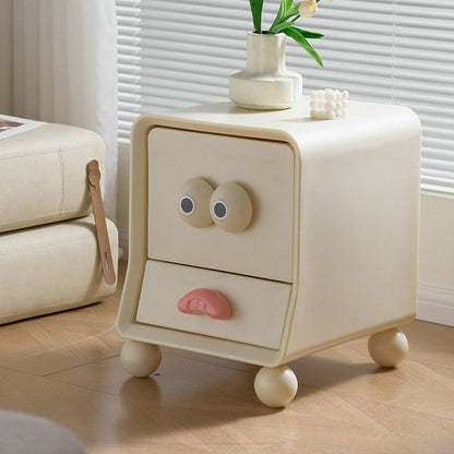 Modern Minimalist Square Rectangular PE Kids Cartoon Nightstand 2-Drawer For Bedroom
