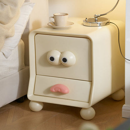 Modern Minimalist Square Rectangular PE Kids Cartoon Nightstand 2-Drawer For Bedroom