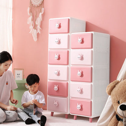 Modern Minimalist Square Rectangular Plastic PP Rabbit Bear Kids Storage Cabinet 2/3/4/5/6-Tier For Living Room