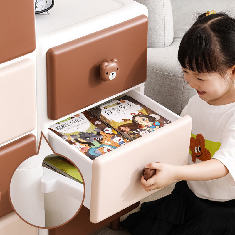 Modern Minimalist Square Rectangular Plastic PP Rabbit Bear Kids Storage Cabinet 2/3/4/5/6-Tier For Living Room