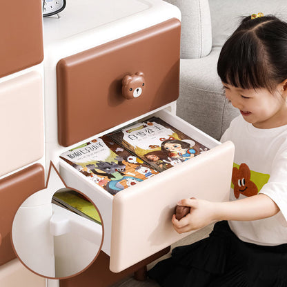 Modern Minimalist Square Rectangular Plastic PP Rabbit Bear Kids Storage Cabinet 2/3/4/5/6-Tier For Living Room