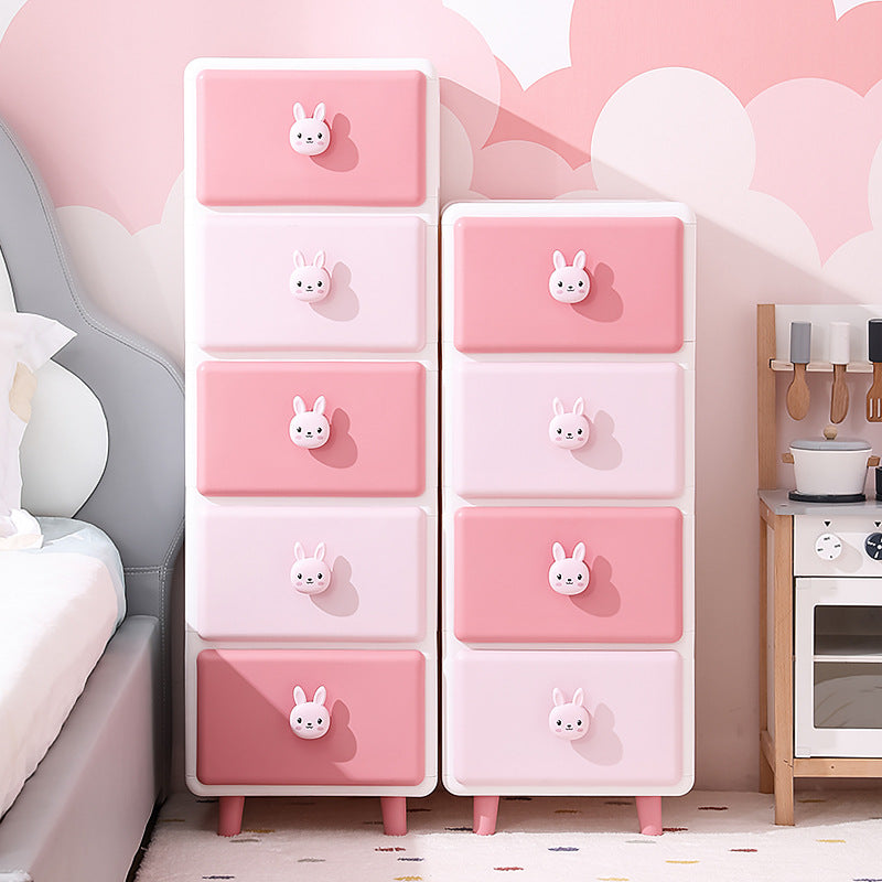 Modern Minimalist Square Rectangular Plastic PP Rabbit Bear Kids Storage Cabinet 2/3/4/5/6-Tier For Living Room
