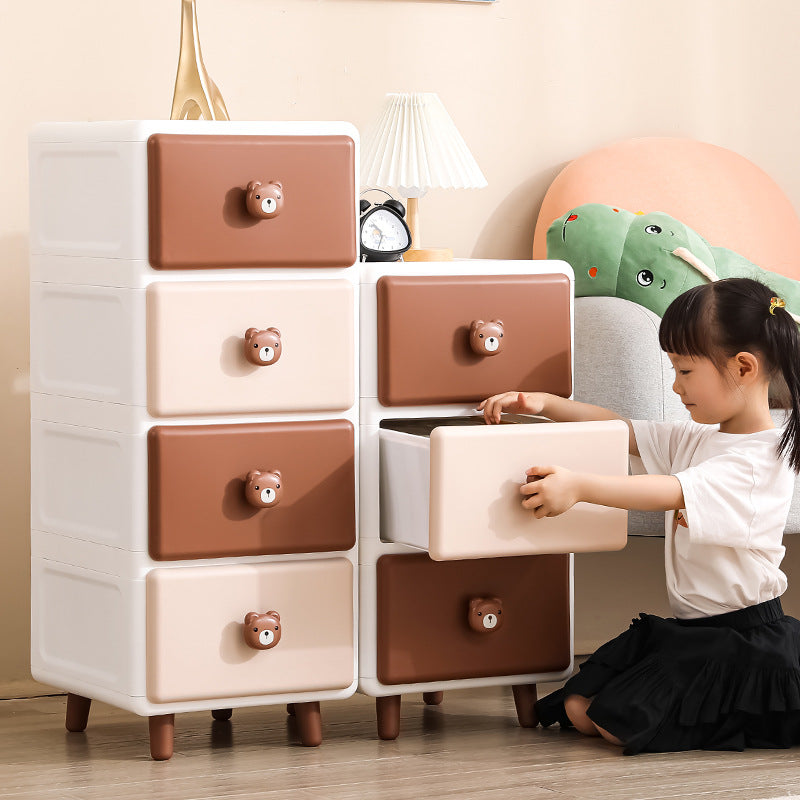 Modern Minimalist Square Rectangular Plastic PP Rabbit Bear Kids Storage Cabinet 2/3/4/5/6-Tier For Living Room