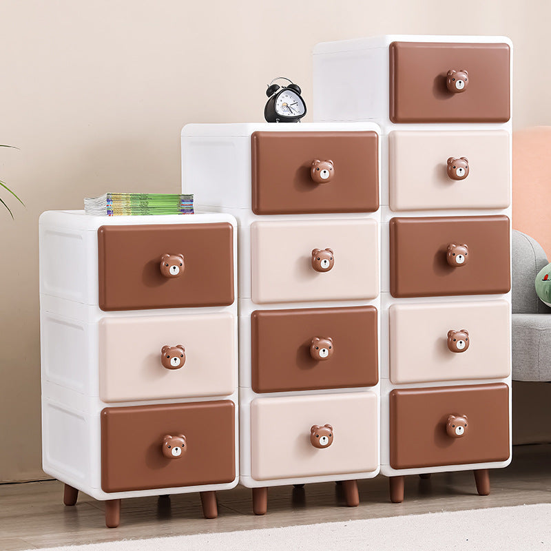 Modern Minimalist Square Rectangular Plastic PP Rabbit Bear Kids Storage Cabinet 2/3/4/5/6-Tier For Living Room