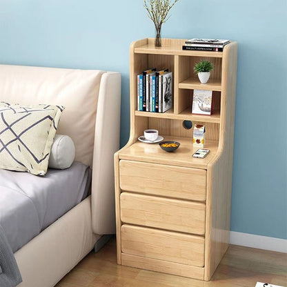 Modern Minimalist Square Rectangular Plywood Pine Wood Nightstand 3-Tier For Bedroom