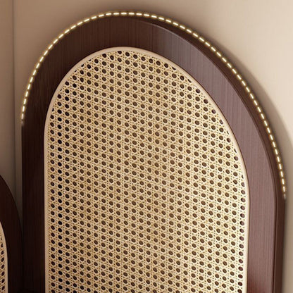 Traditional Chinese Fan-shaped Curved Nan Bamboo Rattan Weaving Corner Shelf Unit 4-Tier For Living Room