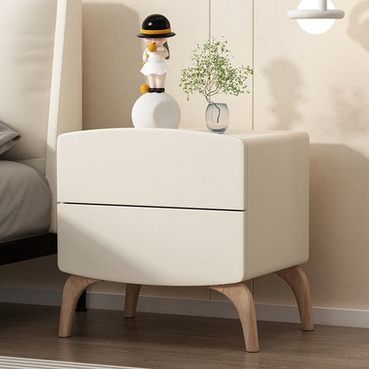Modern Minimalist Square Rectangular Cat Scratch Leather Solid Wood Nightstand 2-Drawer For Bedroom