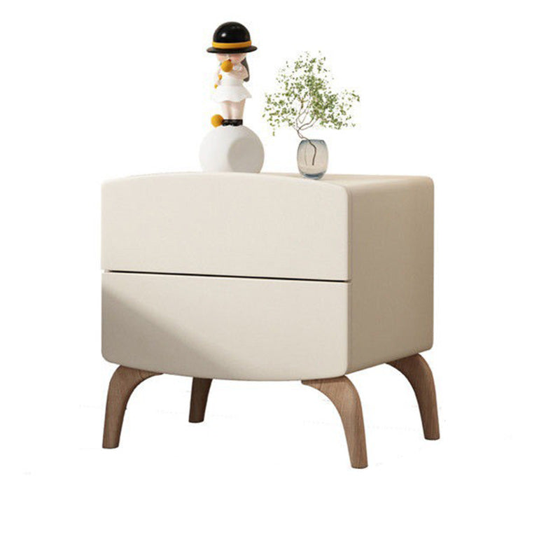 Modern Minimalist Square Rectangular Cat Scratch Leather Solid Wood Nightstand 2-Drawer For Bedroom