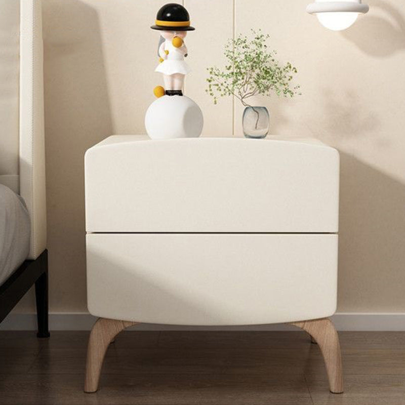 Modern Minimalist Square Rectangular Cat Scratch Leather Solid Wood Nightstand 2-Drawer For Bedroom