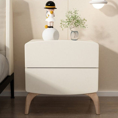 Modern Minimalist Square Rectangular Cat Scratch Leather Solid Wood Nightstand 2-Drawer For Bedroom