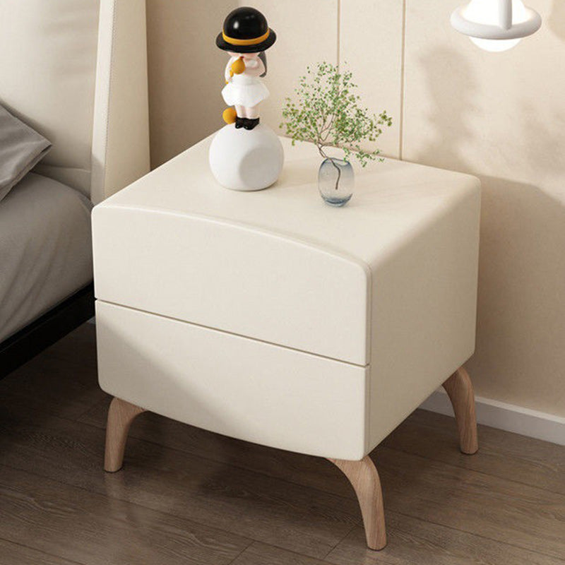 Modern Minimalist Square Rectangular Cat Scratch Leather Solid Wood Nightstand 2-Drawer For Bedroom