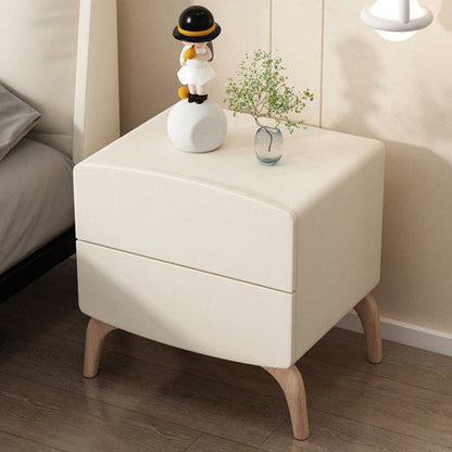 Modern Minimalist Square Rectangular Cat Scratch Leather Solid Wood Nightstand 2-Drawer For Bedroom
