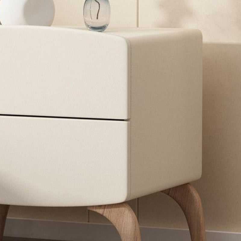 Modern Minimalist Square Rectangular Cat Scratch Leather Solid Wood Nightstand 2-Drawer For Bedroom