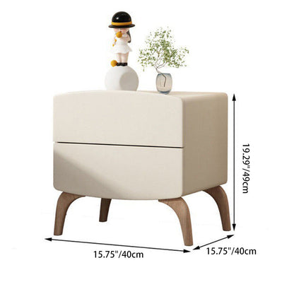 Modern Minimalist Square Rectangular Cat Scratch Leather Solid Wood Nightstand 2-Drawer For Bedroom