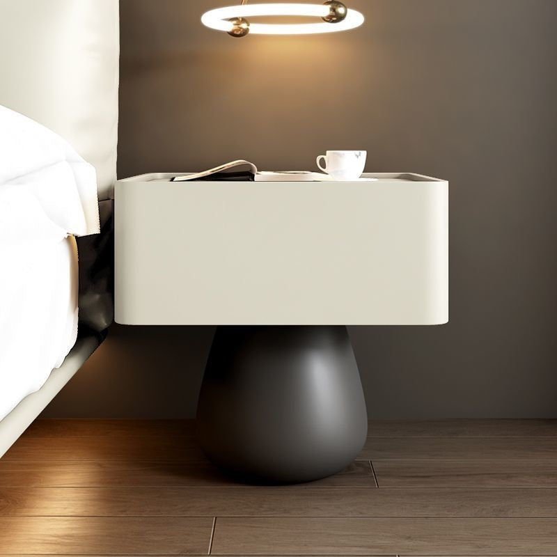 Modern Minimalist Square Rectangular Microfiber Leather Solid Wood Solid Wood Plywood Nightstand 1-Drawer For Bedroom
