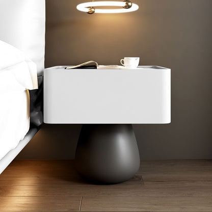 Modern Minimalist Square Rectangular Microfiber Leather Solid Wood Solid Wood Plywood Nightstand 1-Drawer For Bedroom