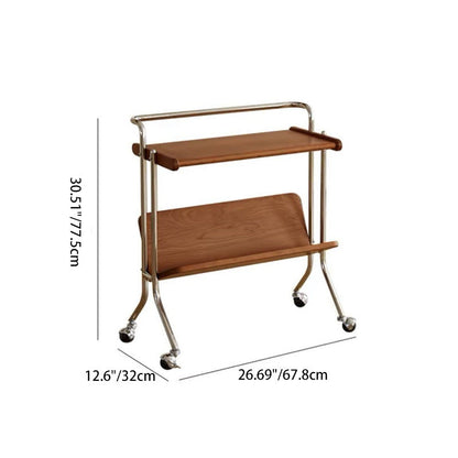 Traditional Vintage Rectangular Rubberwood Iron Movable End Table 2-Tier For Living Room