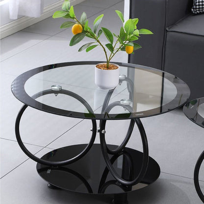 Modern Minimalist Round Ellipse Tempered Glass Plastic Iron Coffee Table For Living Room