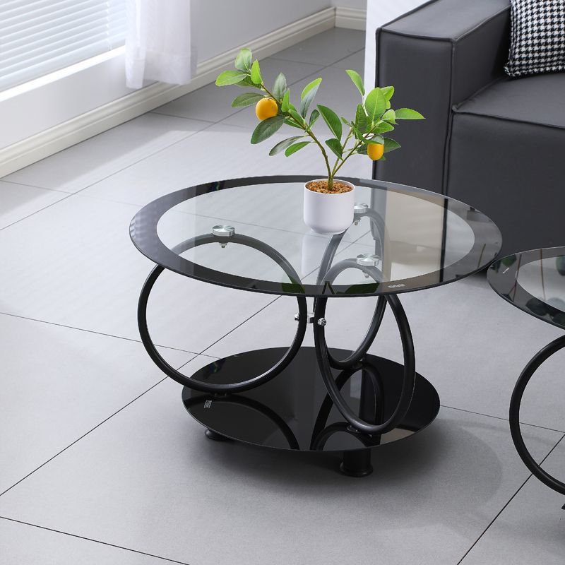 Modern Minimalist Round Ellipse Tempered Glass Plastic Iron Coffee Table For Living Room