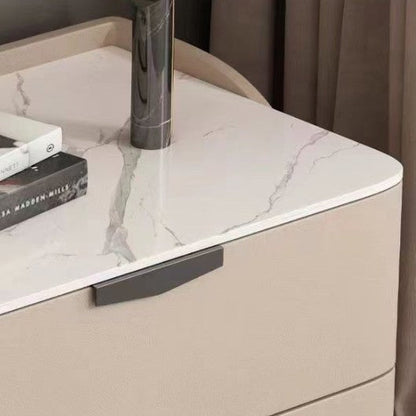 Modern Minimalist Rectangular Microfiber Leather Rock Slab Pine Wood Solid Wood Plywood Nightstand 2-Drawer For Bedroom
