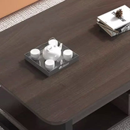 Modern Minimalist Square Rectangular Medium Density Board Steel Coffee Table 2-Tier For Living Room