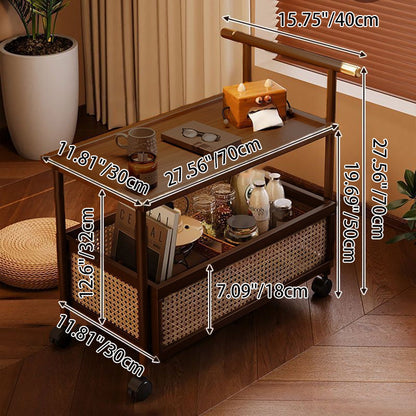 Traditional Chinese Square Rectangular Plastic Rattan Nan Bamboo MDF End Table 2-Tier For Living Room