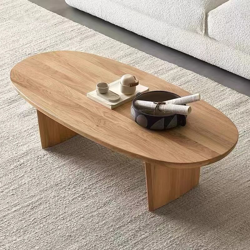 Traditional Japanese Ellipse Pine Wood Coffee Table For Living Room