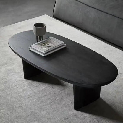 Traditional Japanese Ellipse Pine Wood Coffee Table For Living Room