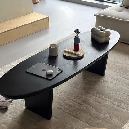 Traditional Japanese Ellipse Pine Wood Coffee Table For Living Room