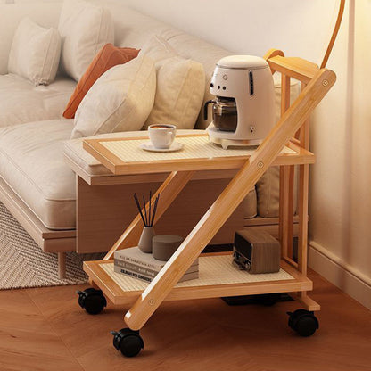 Modern Minimalist Rectangular Nan Bamboo Acrylic Synthetic Rattan Weaving Foldable Movable End Table 2-Tier For Living Room