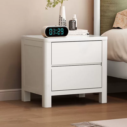 Contemporary Nordic Square Rectangular Pine Wood Rubberwood Plywood Lockable Nightstand 2-Drawer For Bedroom
