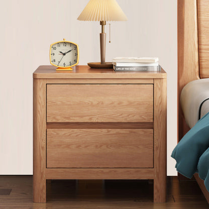 Contemporary Nordic Square Rectangular Pine Wood Rubberwood Plywood Lockable Nightstand 2-Drawer For Bedroom