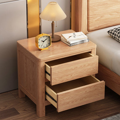 Contemporary Nordic Square Rectangular Pine Wood Rubberwood Plywood Lockable Nightstand 2-Drawer For Bedroom