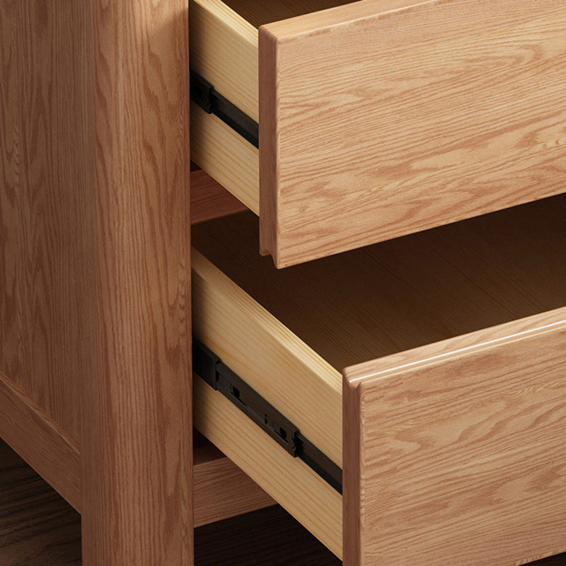 Contemporary Nordic Square Rectangular Pine Wood Rubberwood Plywood Lockable Nightstand 2-Drawer For Bedroom
