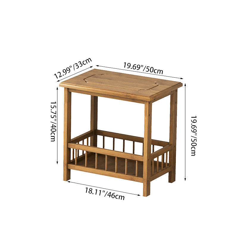 Traditional Chinese Square Rectangular MDF Nan Bamboo Nightstand 2/3-Tier For Bedroom