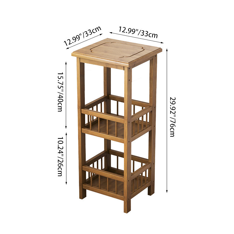 Traditional Chinese Square Rectangular MDF Nan Bamboo Nightstand 2/3-Tier For Bedroom