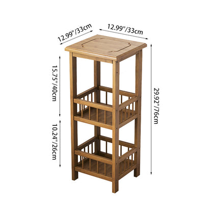 Traditional Chinese Square Rectangular MDF Nan Bamboo Nightstand 2/3-Tier For Bedroom