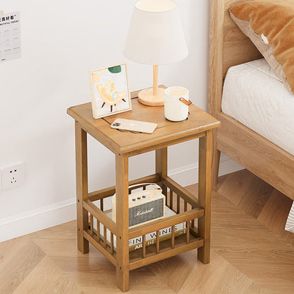 Traditional Chinese Square Rectangular MDF Nan Bamboo Nightstand 2/3-Tier For Bedroom