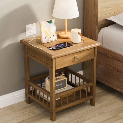 Traditional Chinese Square Rectangular MDF Nan Bamboo Nightstand 2/3-Tier For Bedroom