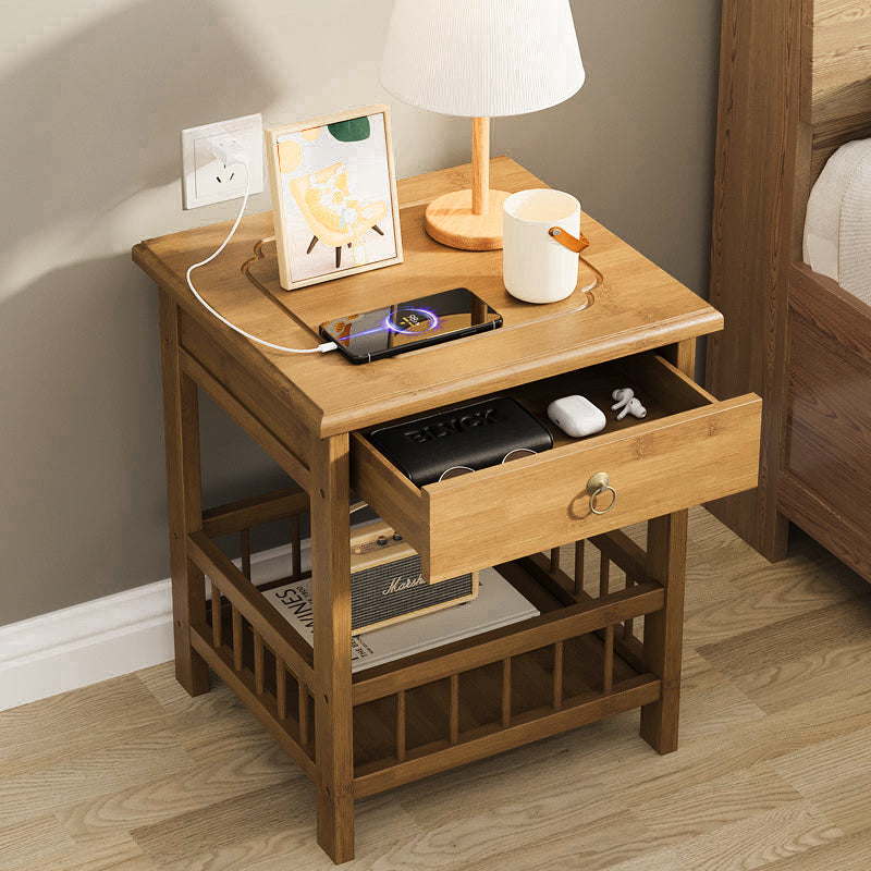 Traditional Chinese Square Rectangular MDF Nan Bamboo Nightstand 2/3-Tier For Bedroom