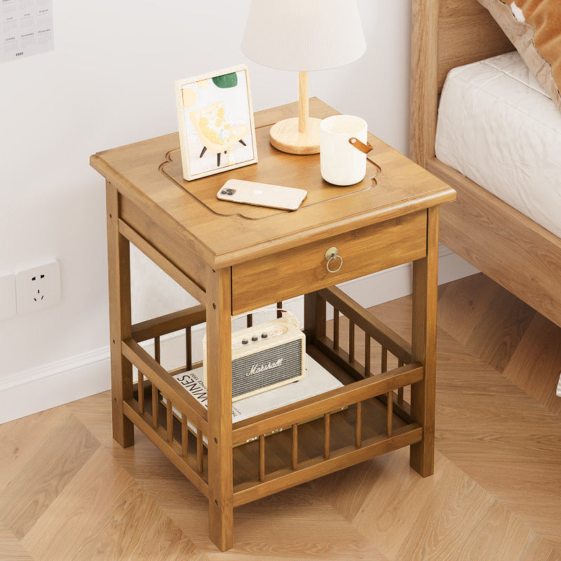Traditional Chinese Square Rectangular MDF Nan Bamboo Nightstand 2/3-Tier For Bedroom