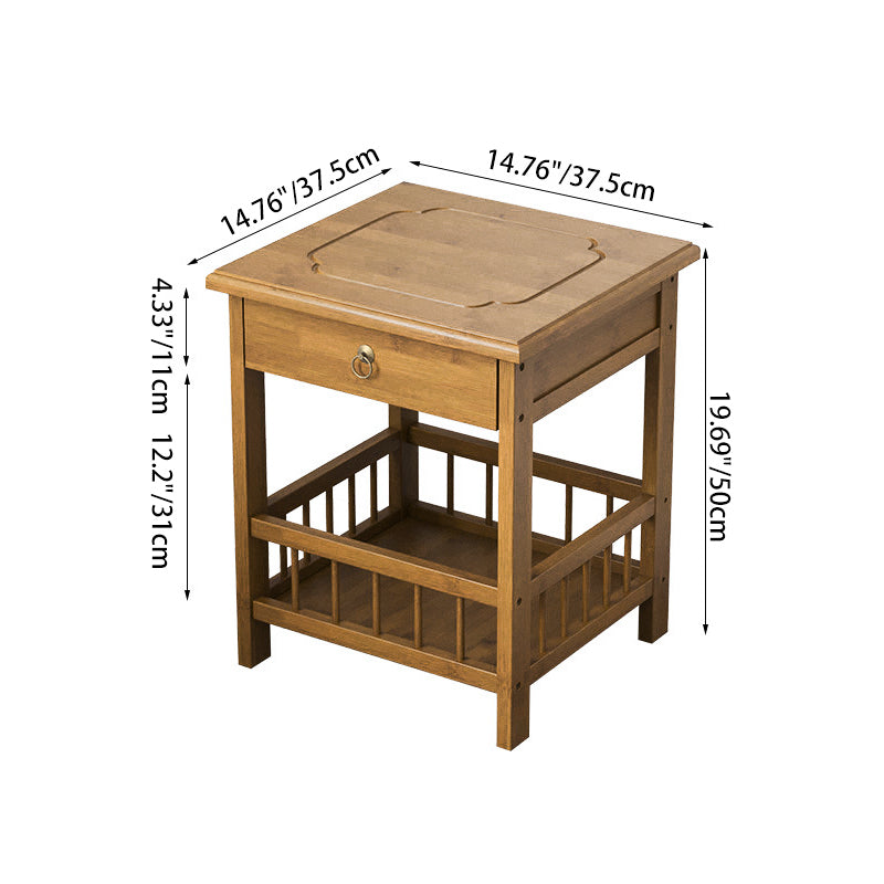 Traditional Chinese Square Rectangular MDF Nan Bamboo Nightstand 2/3-Tier For Bedroom