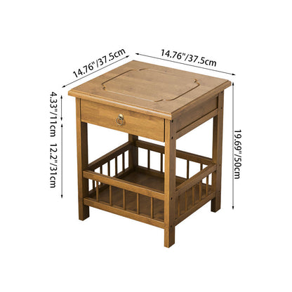 Traditional Chinese Square Rectangular MDF Nan Bamboo Nightstand 2/3-Tier For Bedroom