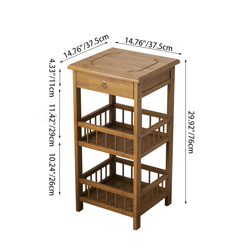 Traditional Chinese Square Rectangular MDF Nan Bamboo Nightstand 2/3-Tier For Bedroom