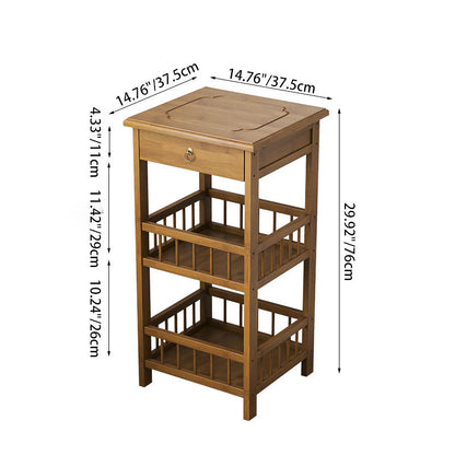 Traditional Chinese Square Rectangular MDF Nan Bamboo Nightstand 2/3-Tier For Bedroom